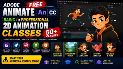 Free 50+ Basic to Professional 2D Animation Recorded Classes (Adobe Animate CC)