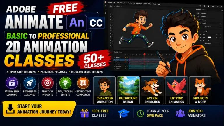 Free 50+ Basic to Professional 2D Animation Recorded Classes (Adobe Animate CC)